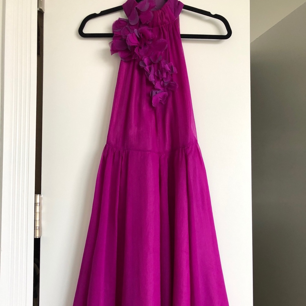 Fuchsia Flowy Dress with Floral Detail